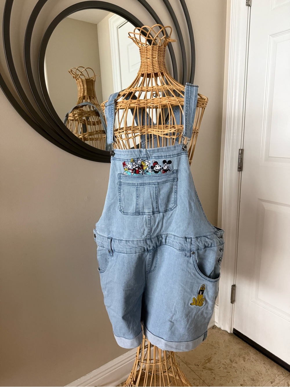 Light Wash Denim Mickey & Friends Short Overalls